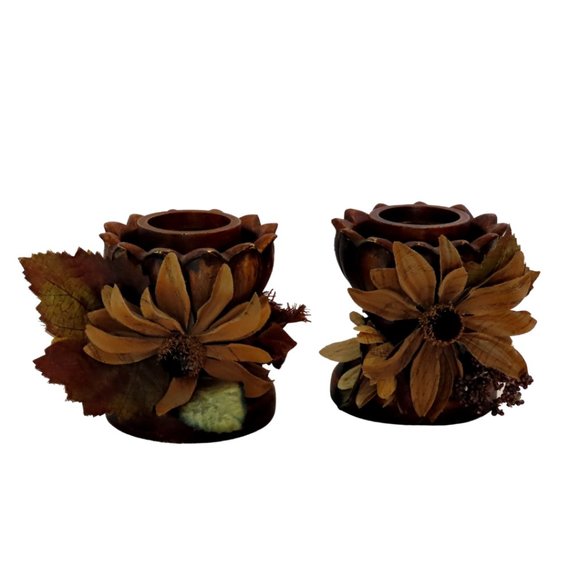 Vintage-style candlestick holders with handmade flower decor (Set of 2) - Picture 5 of 5